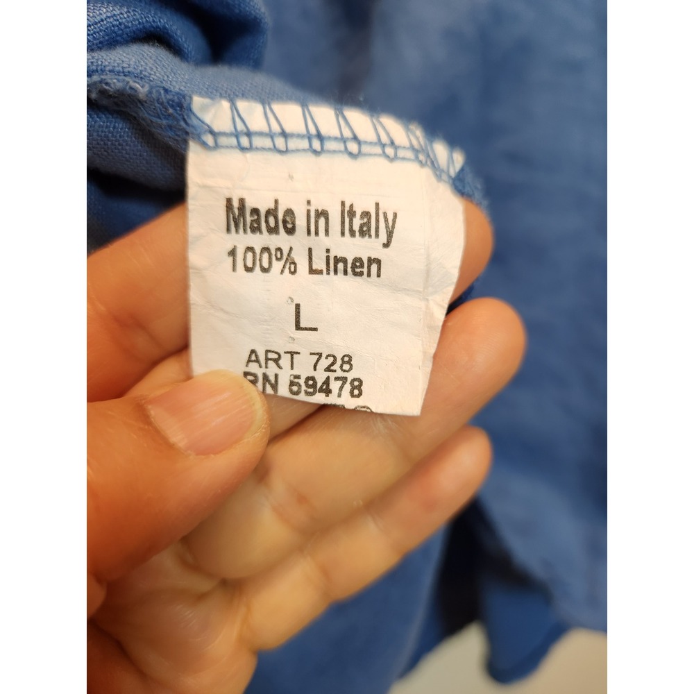 Terzo Millennio Italy Blue Linen Tunic Top Button Back High Low Lagenlook L - Picture 4 of 6